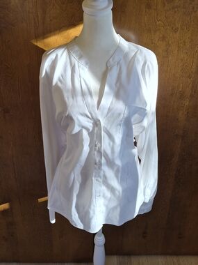 Calvin Klein White Button-Down V-Neck Blouse